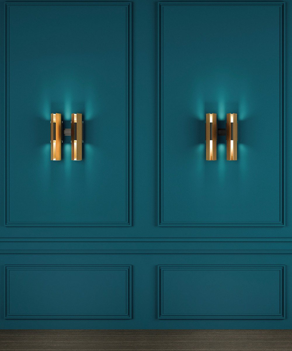 yellow wall lamps from Excalibur Zava in blue background