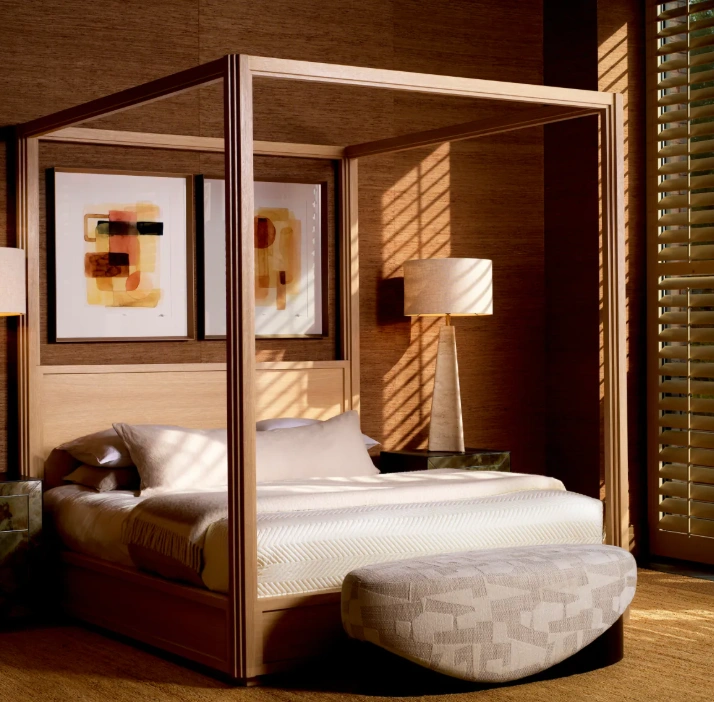 white eichholtz bed with little bench